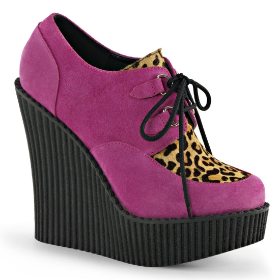 Zapatos Creepers Demonia Creeper-304 Wedge Platform D-Ring Encaje Up Gamuza Vegan Mujer Rosas | IUJ