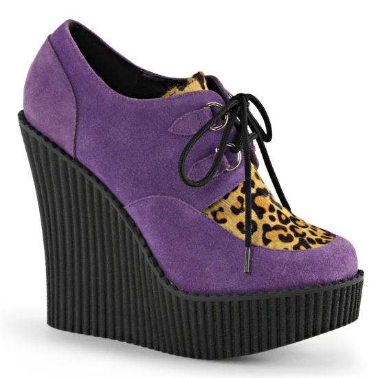 Zapatos Creepers Demonia Creeper-304 Wedge Platform D-Ring Encaje Up Gamuza Vegan Mujer Morados | V