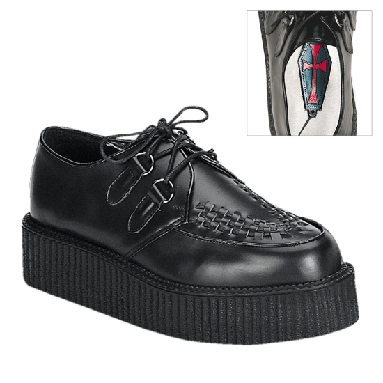 Zapatos Creepers Demonia Creeper-402 Platform Rockabilly Goth Punk Cuero Hombre Negros | OJSGB9827