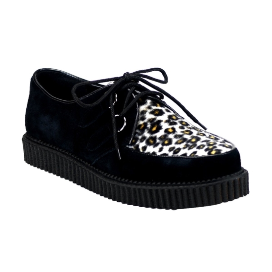 Zapatos Creepers Demonia Creeper-600 Platform Rockabilly Punk Gamuza Hombre Negros | RHQOS4756
