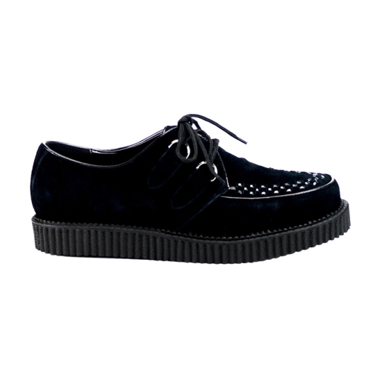 Zapatos Creepers Demonia Creeper-602S Platform Rockabilly Punk Gamuza Hombre Negros | KIQVA8561