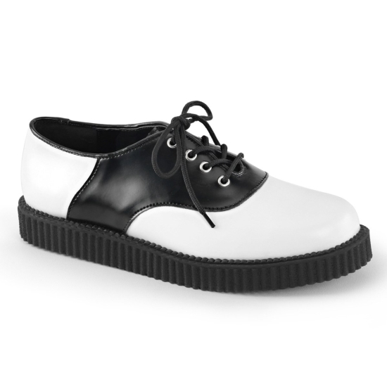 Zapatos Creepers Demonia Creeper-606 Platform Cuero Hombre Blancos / Negros | GAWMH4625