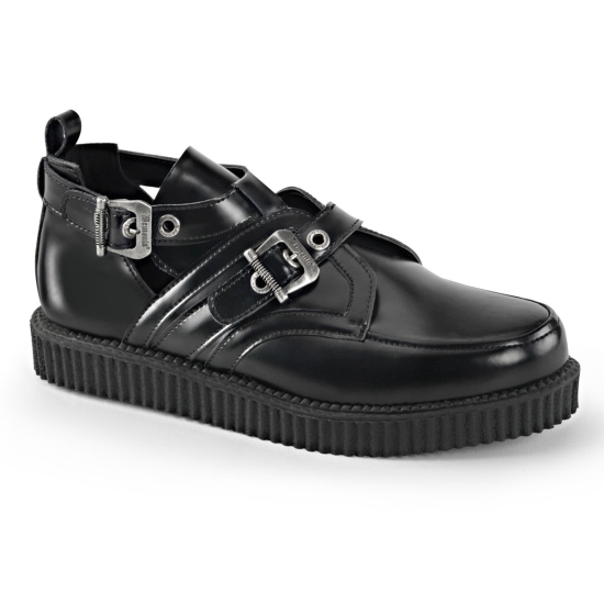 Zapatos Creepers Demonia Creeper-615 Platform Cuero Hombre Negros | ZQGVW0529