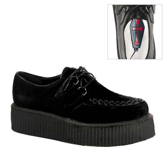 Zapatos Creepers Demonia V-CREEPER-502S Platform Gamuza Vegan Hombre Negros | POGVQ9048