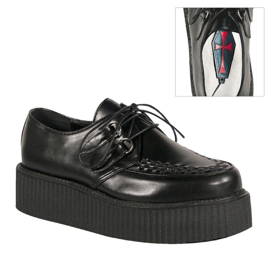 Zapatos Creepers Demonia V-CREEPER-502 Platform Goth Punk Cuero Vegan Hombre Negros | NGUWJ8169