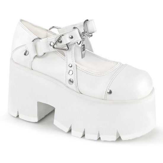 Zapatos Plataforma Demonia Ashes-33 Cuero Vegan Mujer Blancos | RBTLW3196