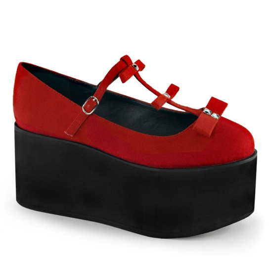 Zapatos Plataforma Demonia Click-08 T Correa Lona Mujer Rojos | YHDTX6384