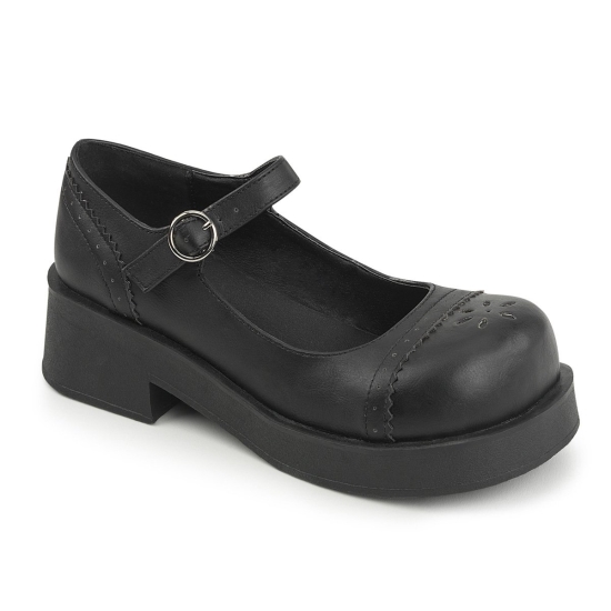 Zapatos Plataforma Demonia Crux-07 Goth Punk Cuero Vegan Mujer Negros | HPZDY8143