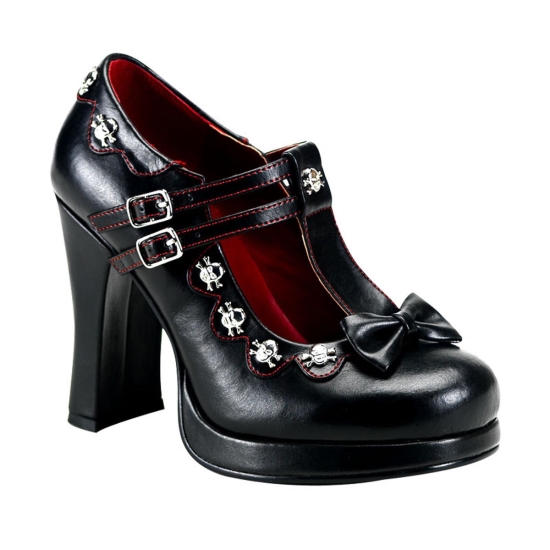 Zapatos Plataforma Demonia Crypto-06 Goth Punk Cuero Vegan Mujer Negros | POEKV6143