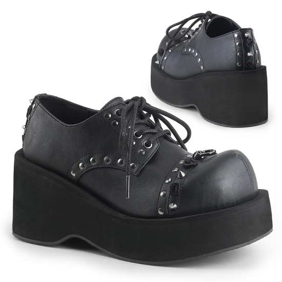 Zapatos Plataforma Demonia Dank-110 Encaje Up Oxford Cuero Vegan Mujer Negros | NESCF8072