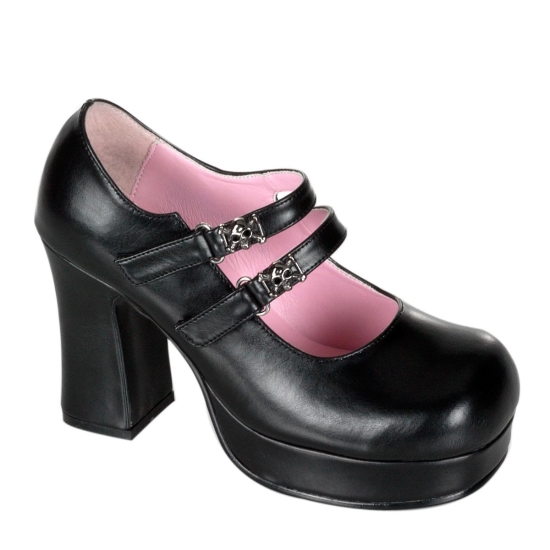 Zapatos Plataforma Demonia Gothika-09 Goth Punk Cuero Vegan Mujer Negros | VIJNG4782