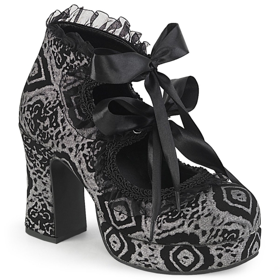 Zapatos Plataforma Demonia Gothika-53 Encaje Up Cuero Mujer Negros / Plateados | LJZAK2190
