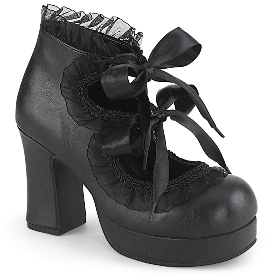 Zapatos Plataforma Demonia Gothika-53 Encaje Up Cuero Vegan Mujer Negros | QRUTY9430