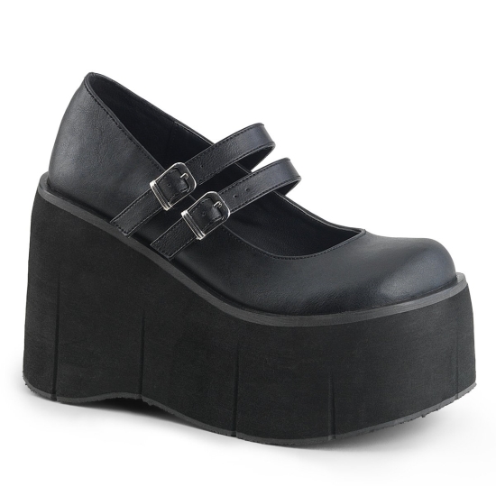 Zapatos Plataforma Demonia Kera-08 Mary Jane Cuero Vegan Mujer Negros | YIWPX0754