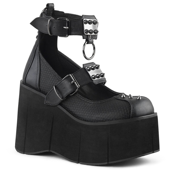 Zapatos Plataforma Demonia Kera-12 Mary Jane Cuero Vegan Mujer Negros | FJXWV6930