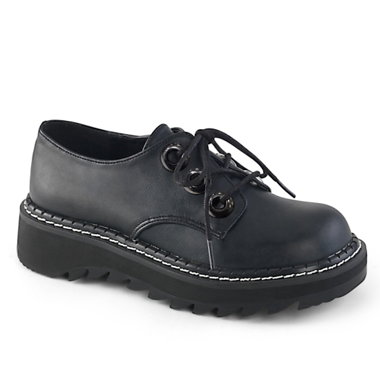 Zapatos Plataforma Demonia Lilith-99 Encaje Up Cuero Vegan Mujer Negros | JKAFP3762