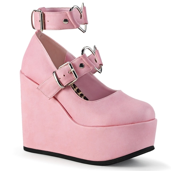 Zapatos Plataforma Demonia Poison-99-2 Wedge Cuero Vegan Mujer Rosas | FUJRH3921