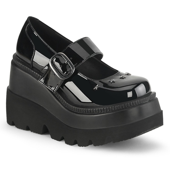 Zapatos Plataforma Demonia Shaker-23 Wedge Charol Mujer Negros | YARLT0435
