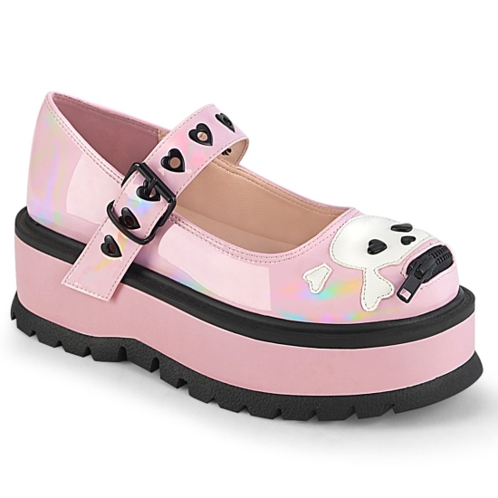 Zapatos Plataforma Demonia Slacker-27 Mary Jane Mujer Rosas | VINYW1260