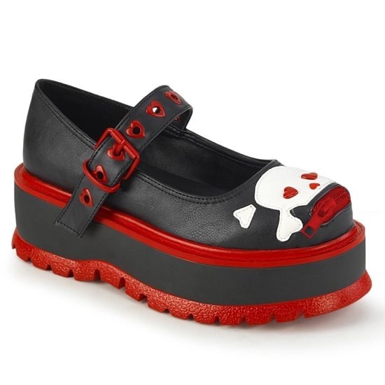Zapatos Plataforma Demonia Slacker-27 Mary Jane Cuero Vegan Mujer Negros | XSVEU9162