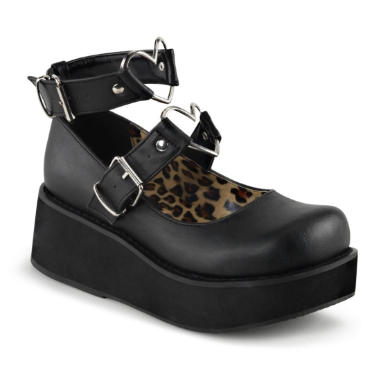 Zapatos Plataforma Demonia Sprite-02 Mary Jane Cuero Vegan Mujer Negros | FWJDO0935
