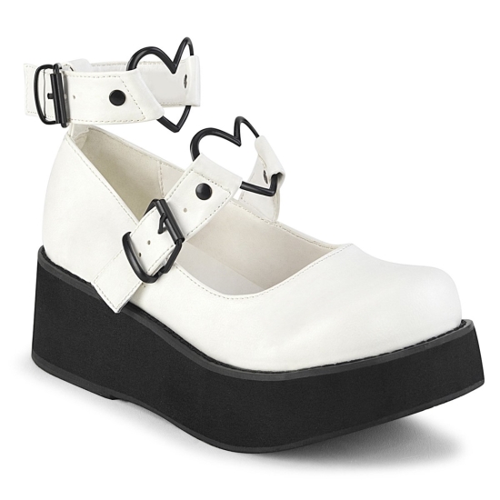 Zapatos Plataforma Demonia Sprite-02 Mary Jane Cuero Vegan Mujer Blancos | KVGMI5162