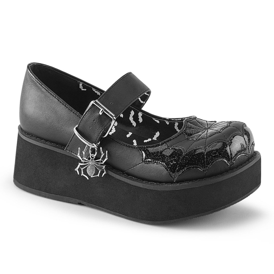 Zapatos Plataforma Demonia Sprite-05 Mary Jane Vegan Charol Mujer Negros | GNOLJ8136