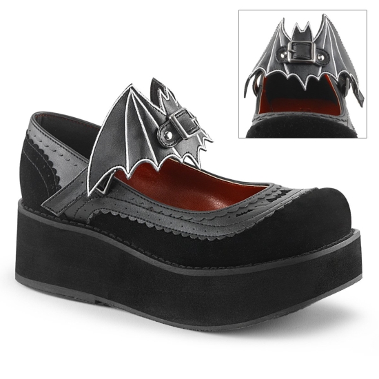Zapatos Plataforma Demonia Sprite-09 Mary Jane Vegan Mujer Negros | CIRJV4987