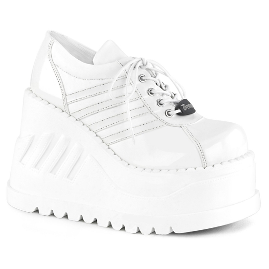 Zapatos Plataforma Demonia Stomp-08 Wedge Encaje Up Cuero Vegan Mujer Blancos | KQTVY8276