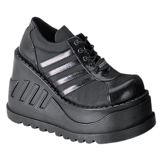 Zapatos Plataforma Demonia Stomp-08 Wedge Cuero Vegan Mujer Negros | NITHP9423
