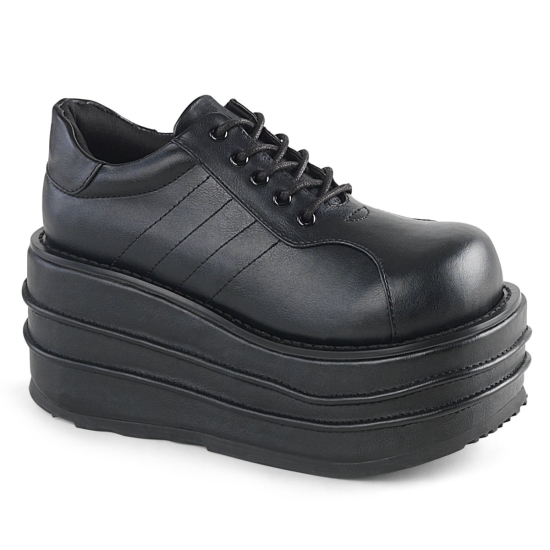 Zapatos Plataforma Demonia Tempo-08 Platform Encaje Up Cuero Vegan Hombre Negros | QOEJL0637
