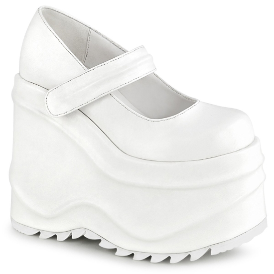 Zapatos Plataforma Demonia Wave-32 Wedge Cuero Vegan Mujer Blancos | AYVWO0196