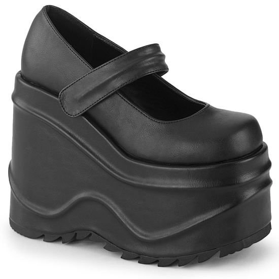 Zapatos Plataforma Demonia Wave-32 Wedge Cuero Vegan Mujer Negros | JLROX5641