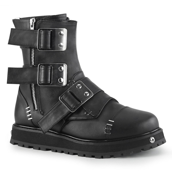 Demonia Valor-150 Platform Encaje Up Cuero Vegan Hombre Negros | IYVMF7813