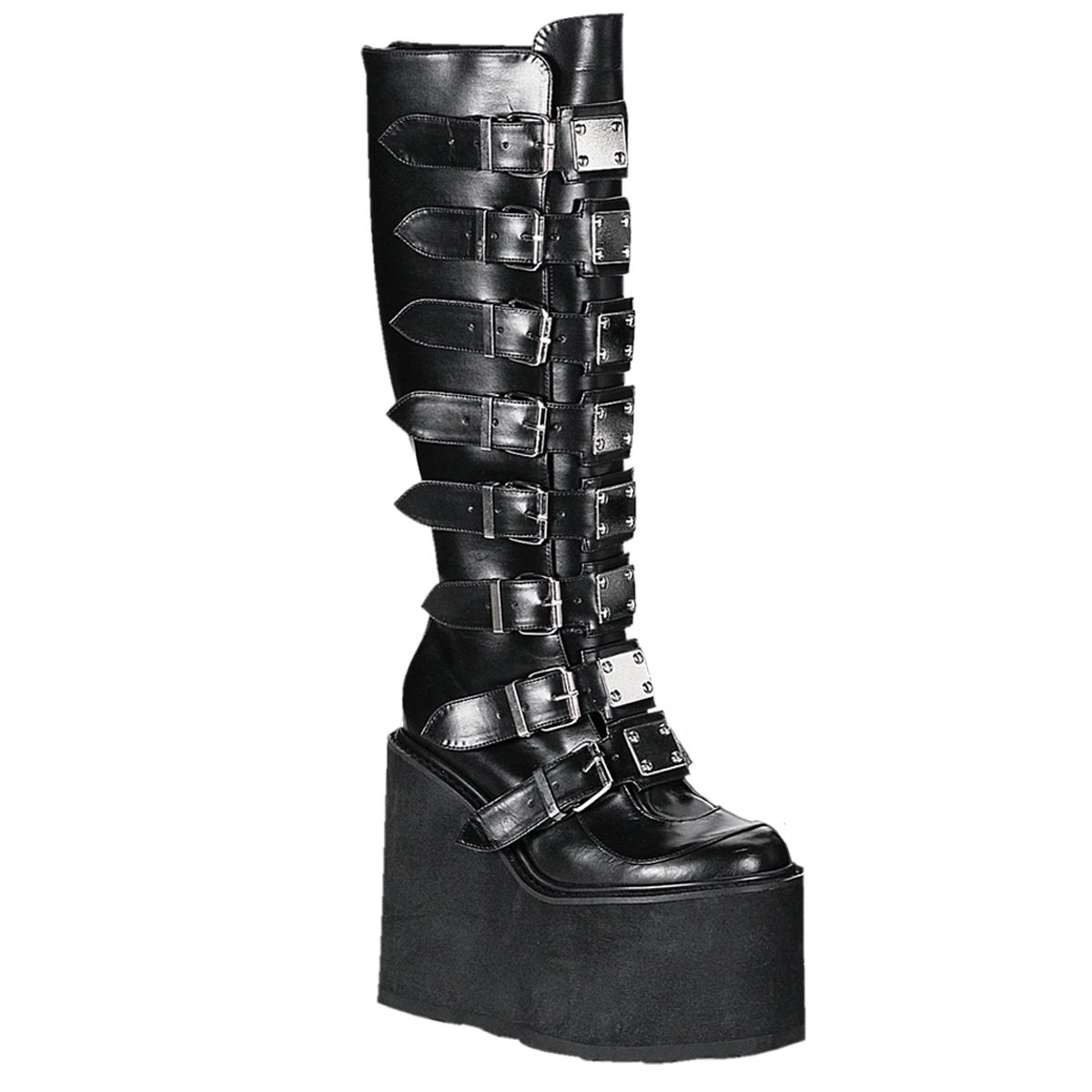Botas Hasta La Rodilla Demonia Swing-815 Wedge Platform Cuero Vegan Mujer Negros | MGLTY0671