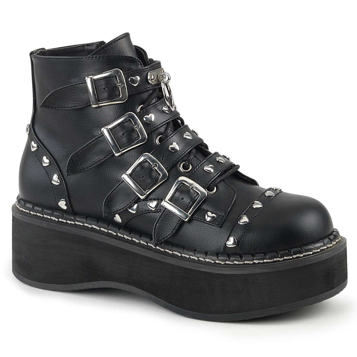 Botines Demonia Emily-315 Platform Encaje Up Cuero Vegan Mujer Negros | MOZYW2348